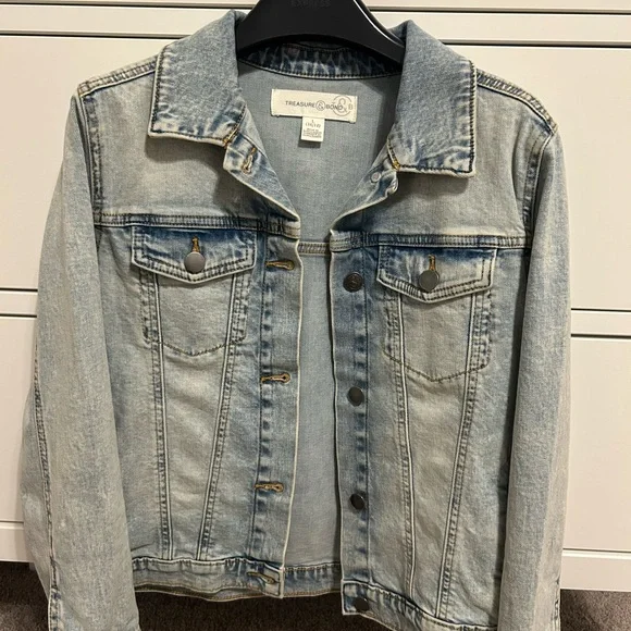 Treasure & Bond Kids Denim Jacket with Yellow and Black Smiley - Picture 2 of 7